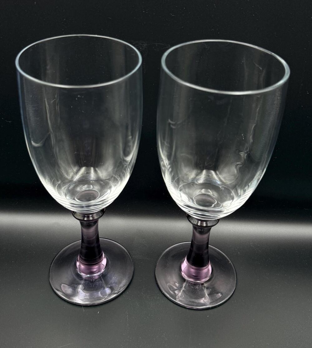 Set 2 Artland Venture Plum Iced Tea Glasses Translucent Purple Stem Clear Bowl
